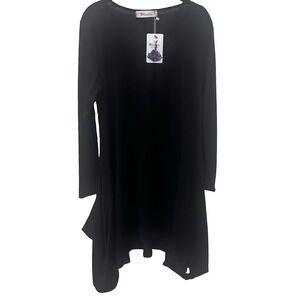 Wearlove Black Tunic Dress Asymmetrical Hem Lagenlook Long Sleeve NEW